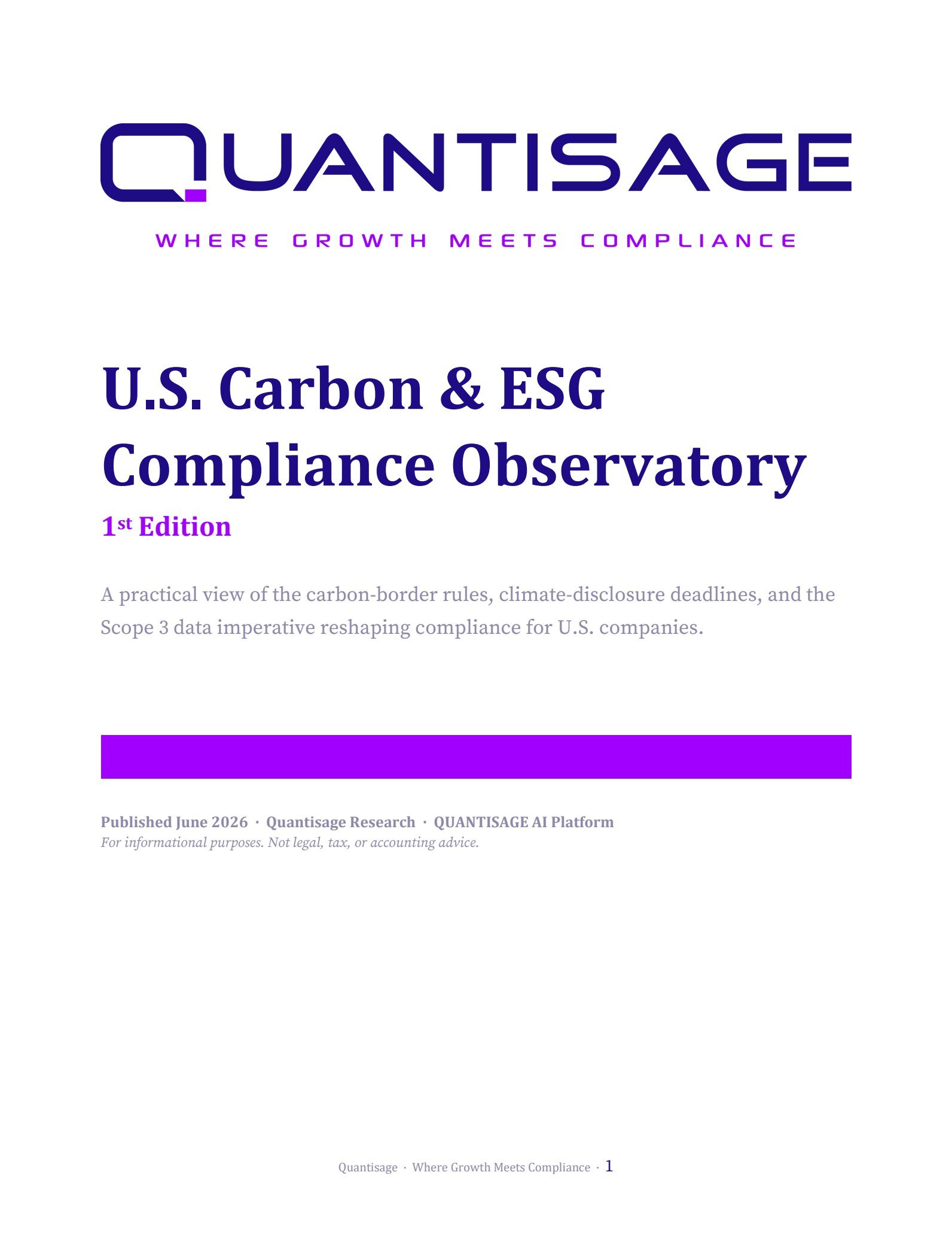 U.S. Carbon & ESG Compliance Observatory — 2026, 1st Edition